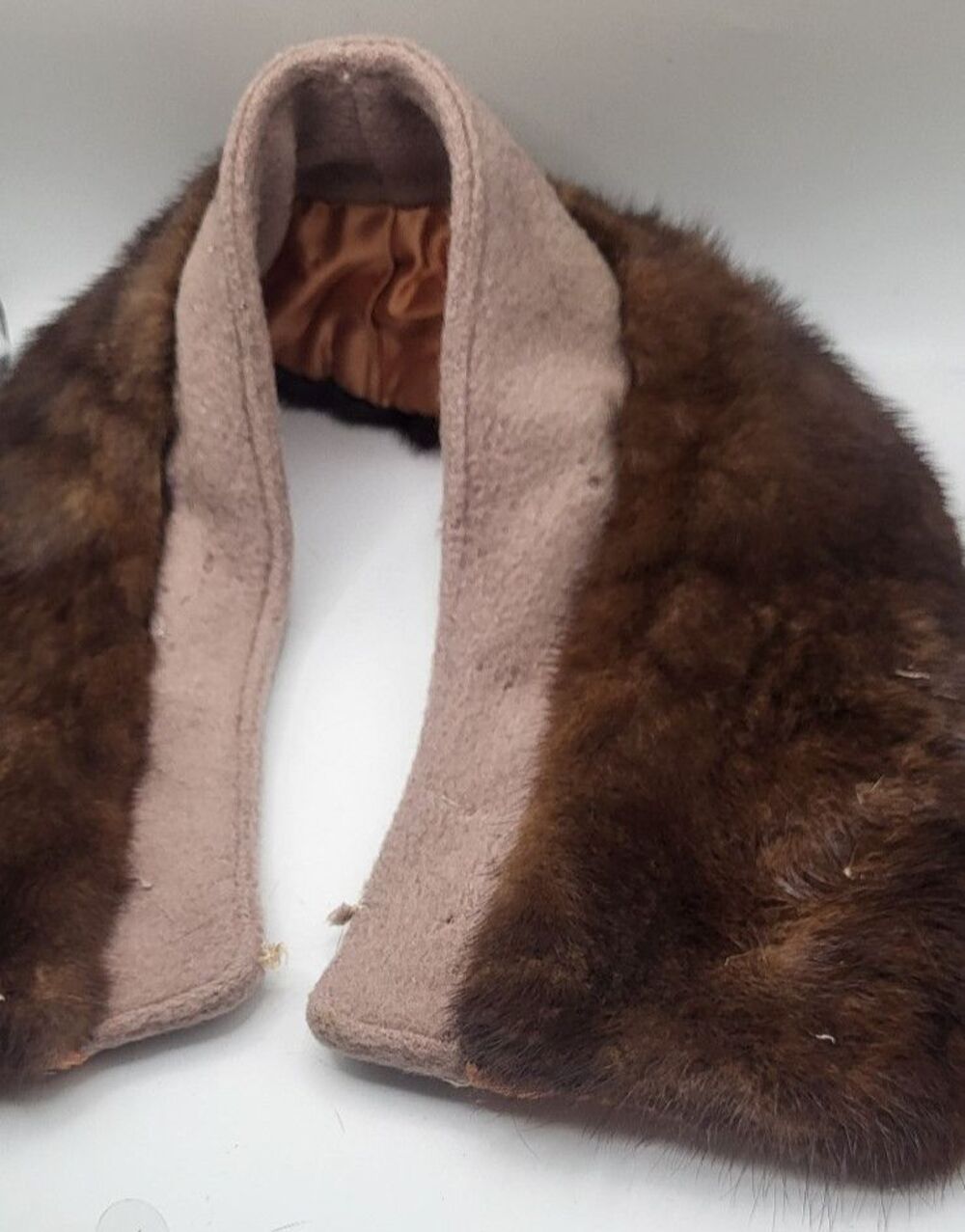 Vintage Brown Real Mink Fur Collar Detachable Scarf Stole Lined 1950s 60s Brown